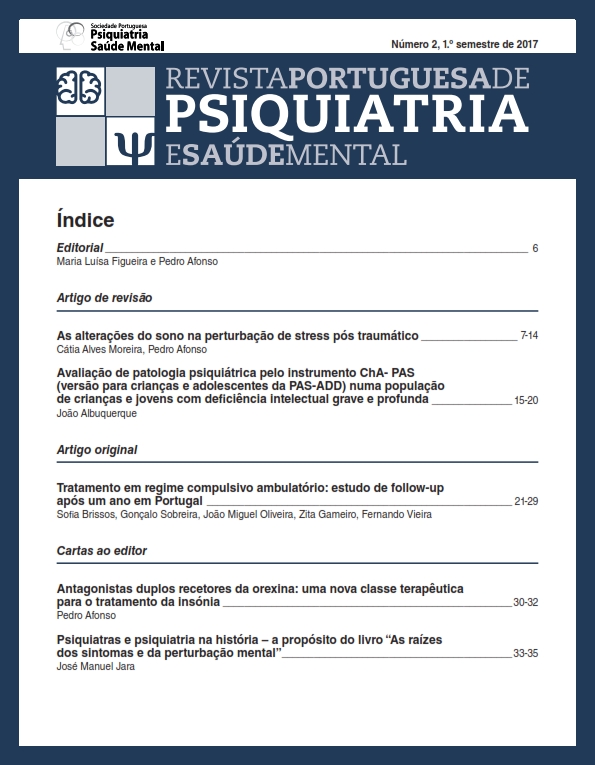					Ver N.º 2 (2017): Revista Portuguesa de Psiquiatria e Saúde Mental
				